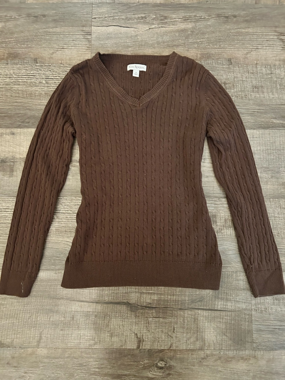 Kim Rogers Brown Cable Knit V-Neck Sweater